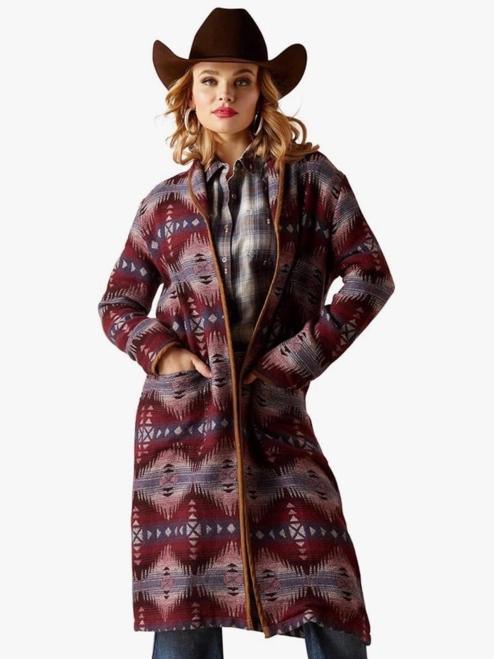 Ariat McKenzie Blanket Coat Volcanic Long Jacquard Southwestern Open Front Large